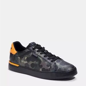 Coach Lowline Low Top Sneaker With Camo Print Orange EUC